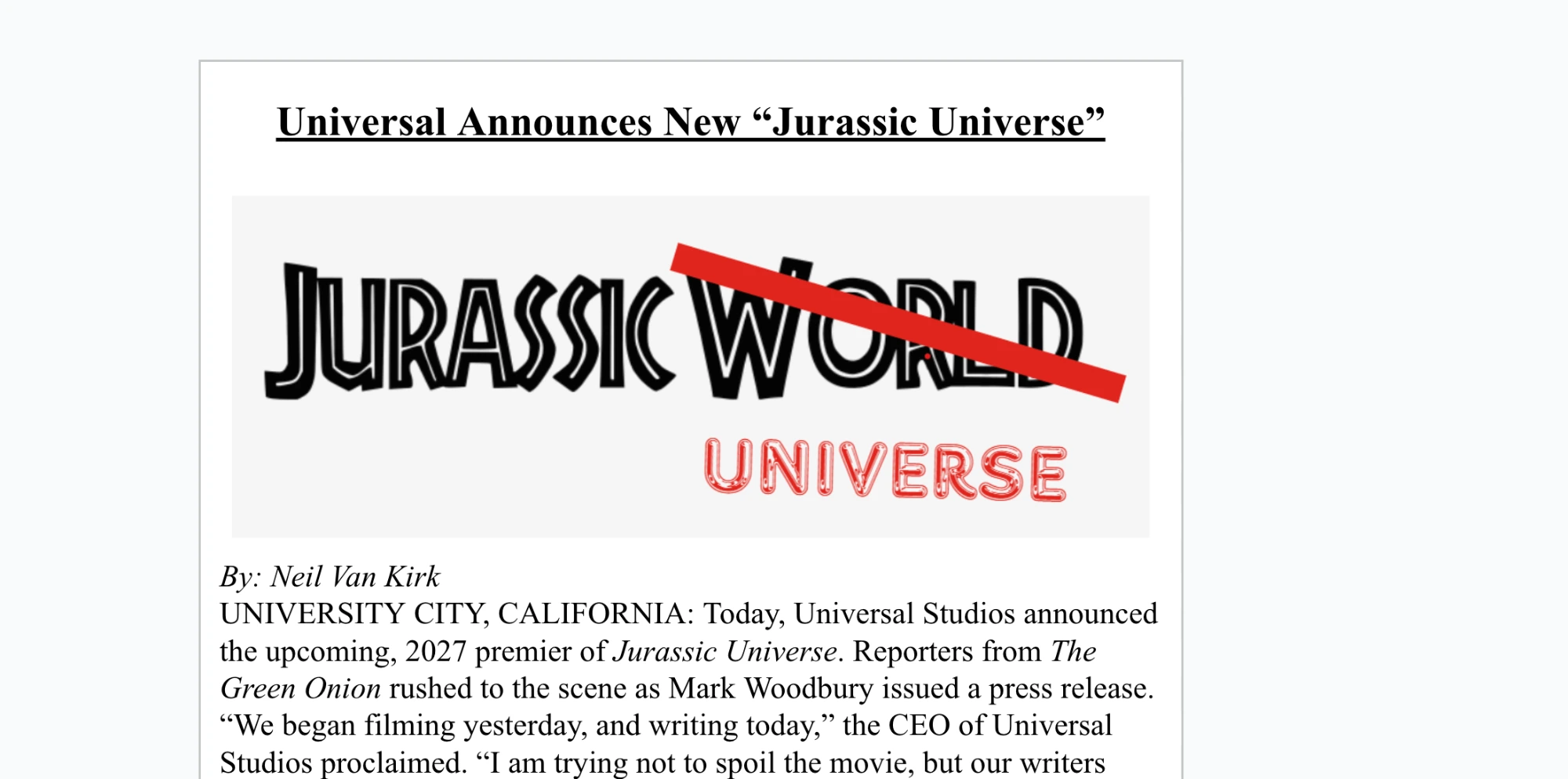 Universal Announces 'Jurassic Universe,' Wrote the Script the Day After Filming Began